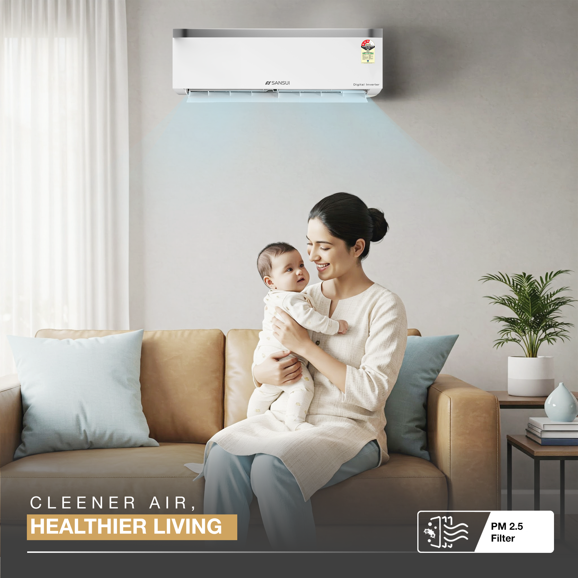 Sansui 1.5 Ton 3 Star Split Inverter AC with 100% Copper Tubing, Zen Cool Technology, 5-In-1 Convertible Mode, 4-Way Swing & Blue Fin (JSP183SICG)