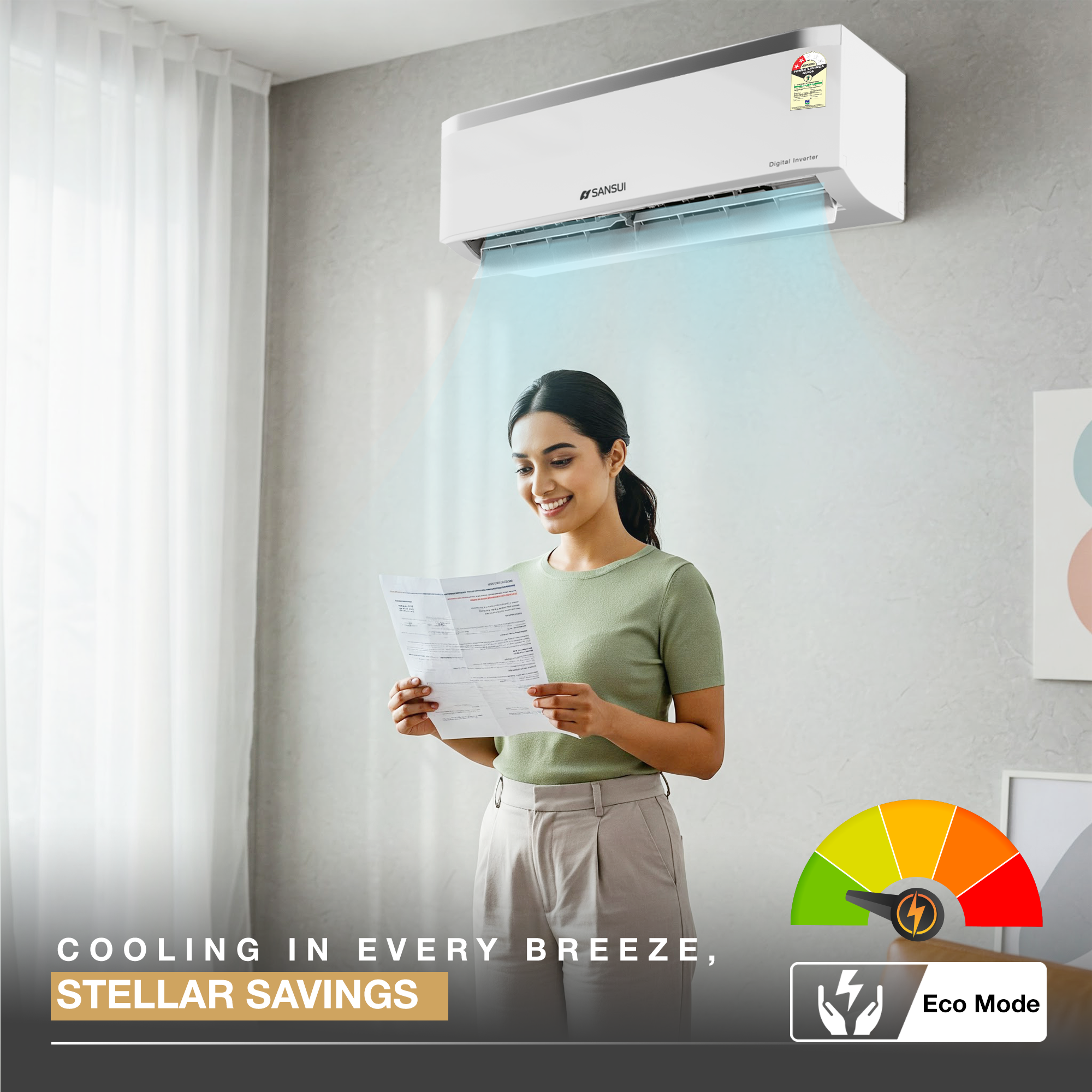 Sansui 1.5 Ton 2 Star Fixed Speed Split AC with Zen Cool, 4-Way Swing, 100% Copper Tubing & Blue Fin (JSP182FSCG)