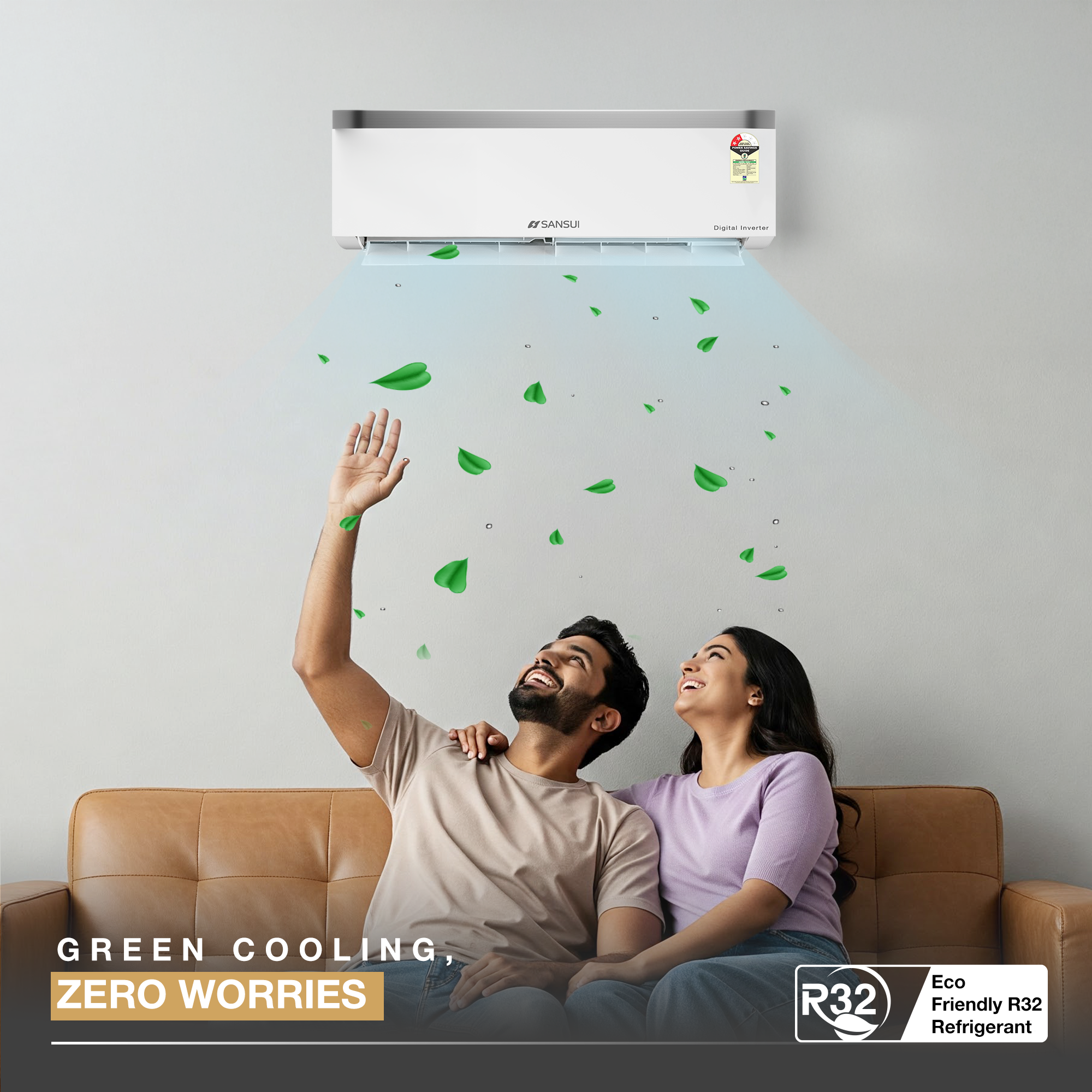 Sansui 1.5 Ton 2 Star Fixed Speed Split AC with Zen Cool, 4-Way Swing, 100% Copper Tubing & Blue Fin (JSP182FSCG)