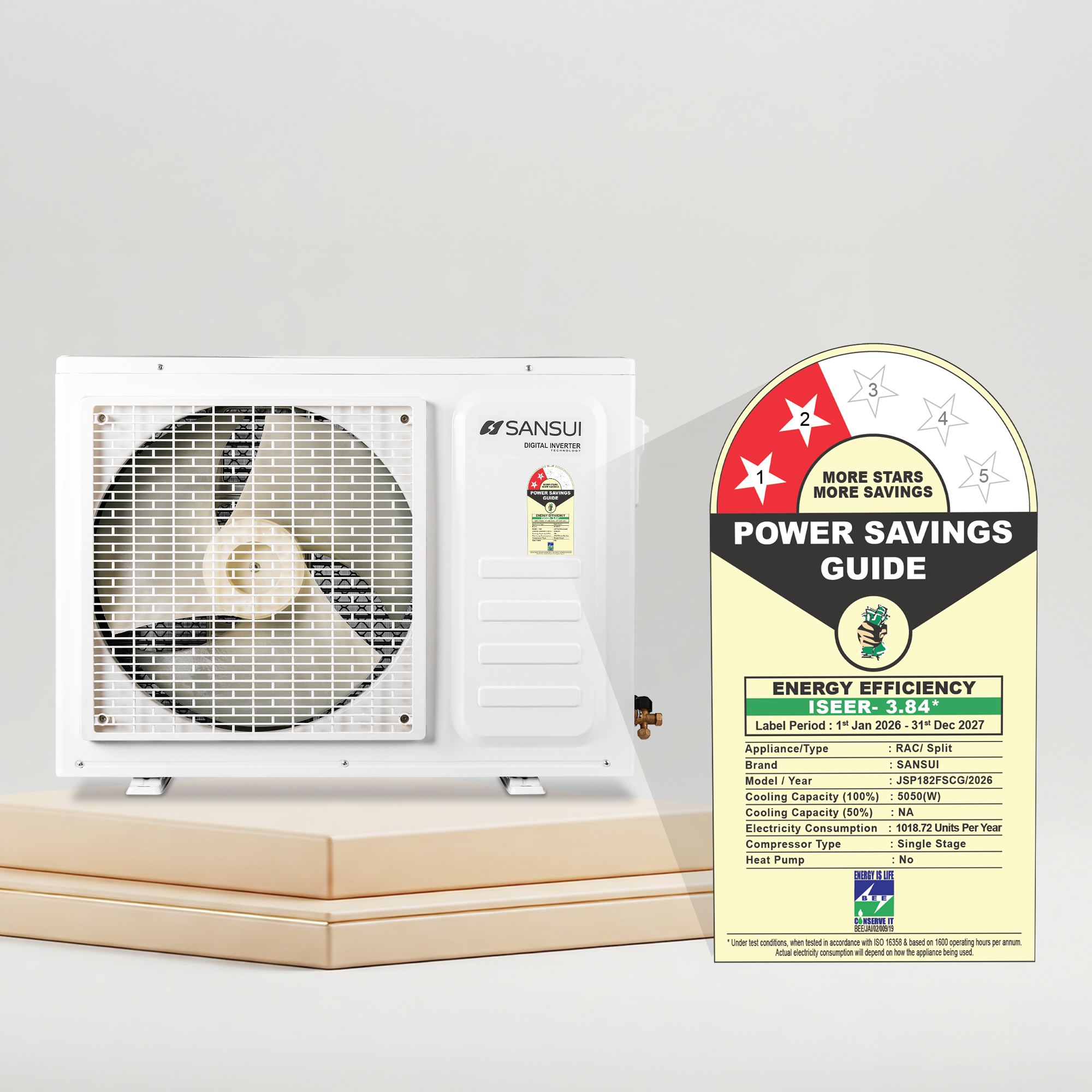 Sansui 1.5 Ton 2 Star Fixed Speed Split AC with Zen Cool, 4-Way Swing, 100% Copper Tubing & Blue Fin (JSP182FSCG)