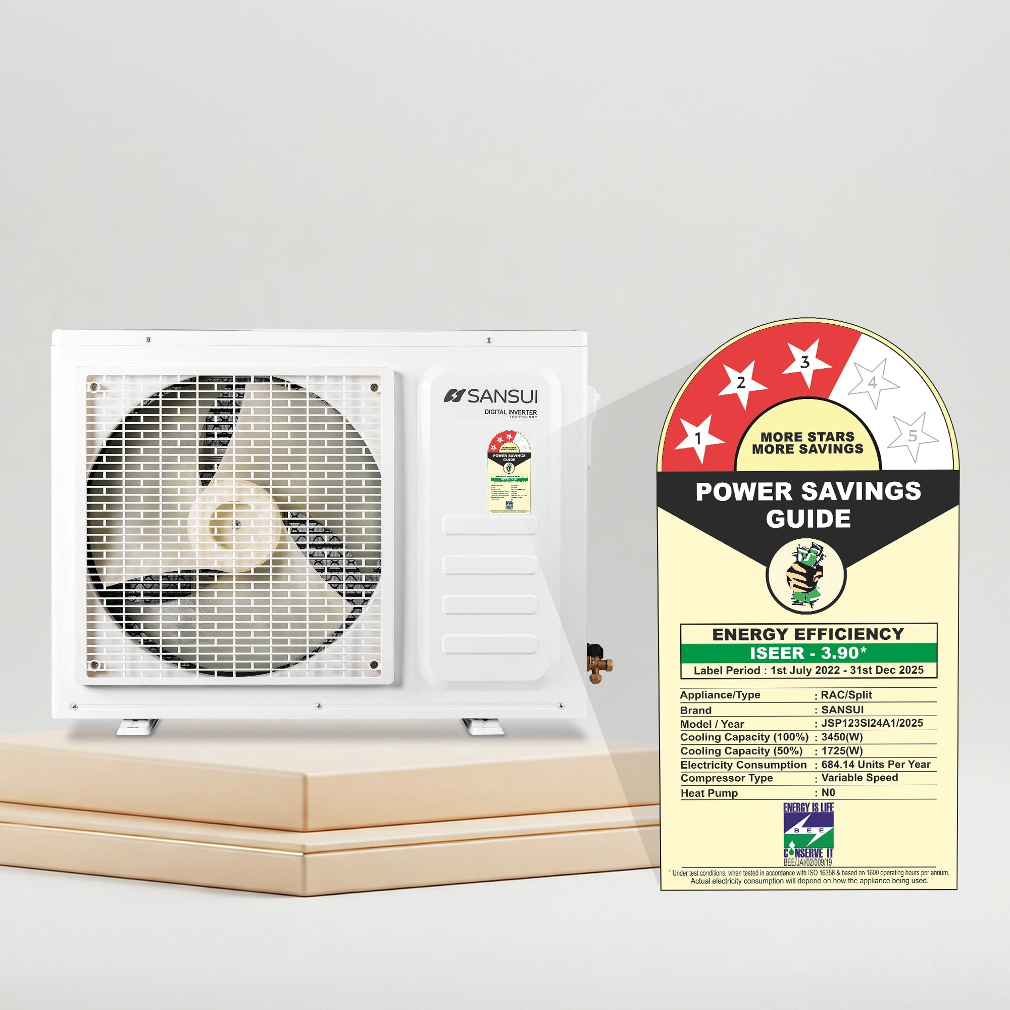 Sansui 1 Ton 3 Star Split Inverter AC with 100% Copper Tubing, Zen Cool Technology, 5-In-1 Convertible Mode, 4-Way Swing & Blue Fin