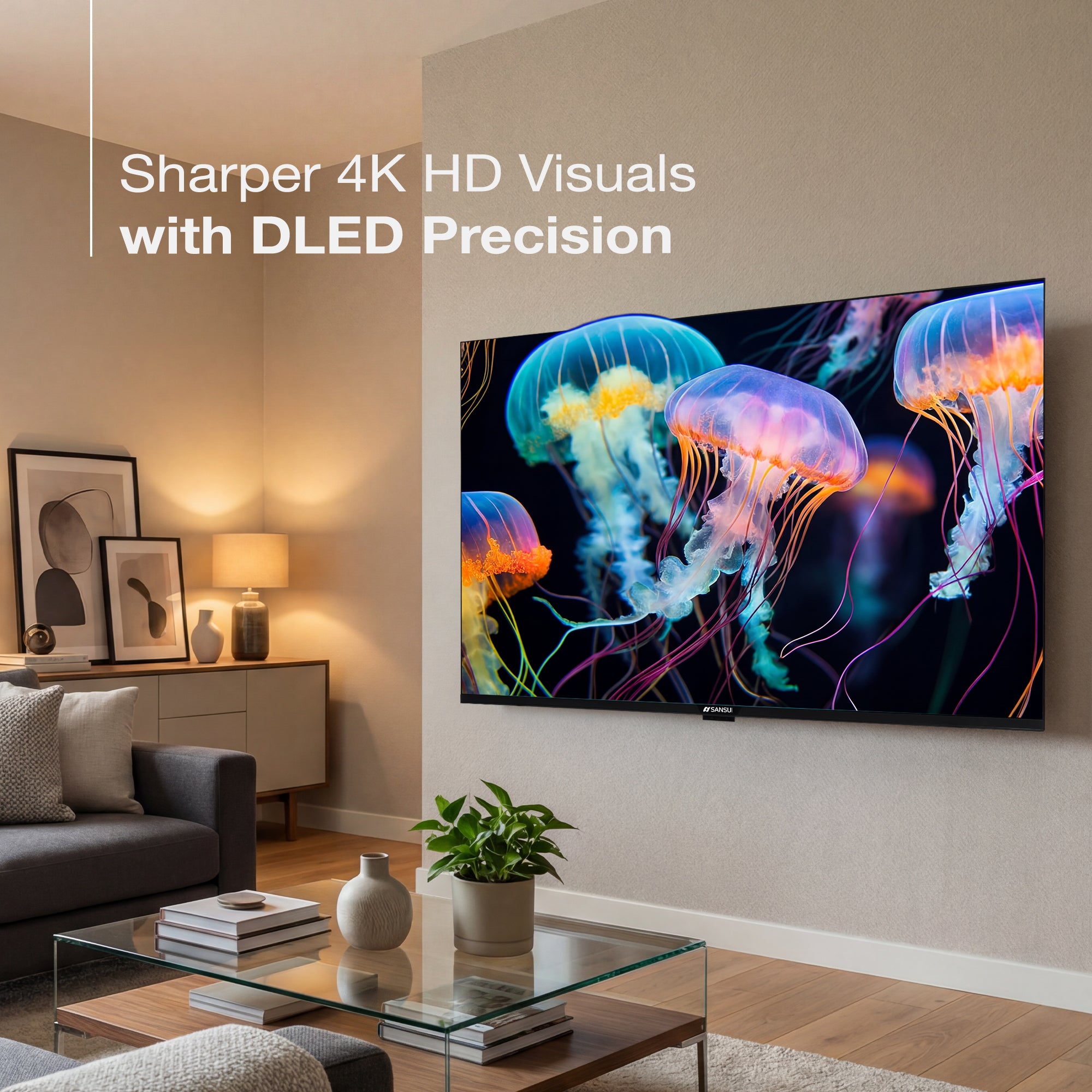 Sansui 127cm (50) UHD Google TV with HDR10, Dolby Audio, Surround Sound, Google Assistant & FloLED (JSW50UG23)