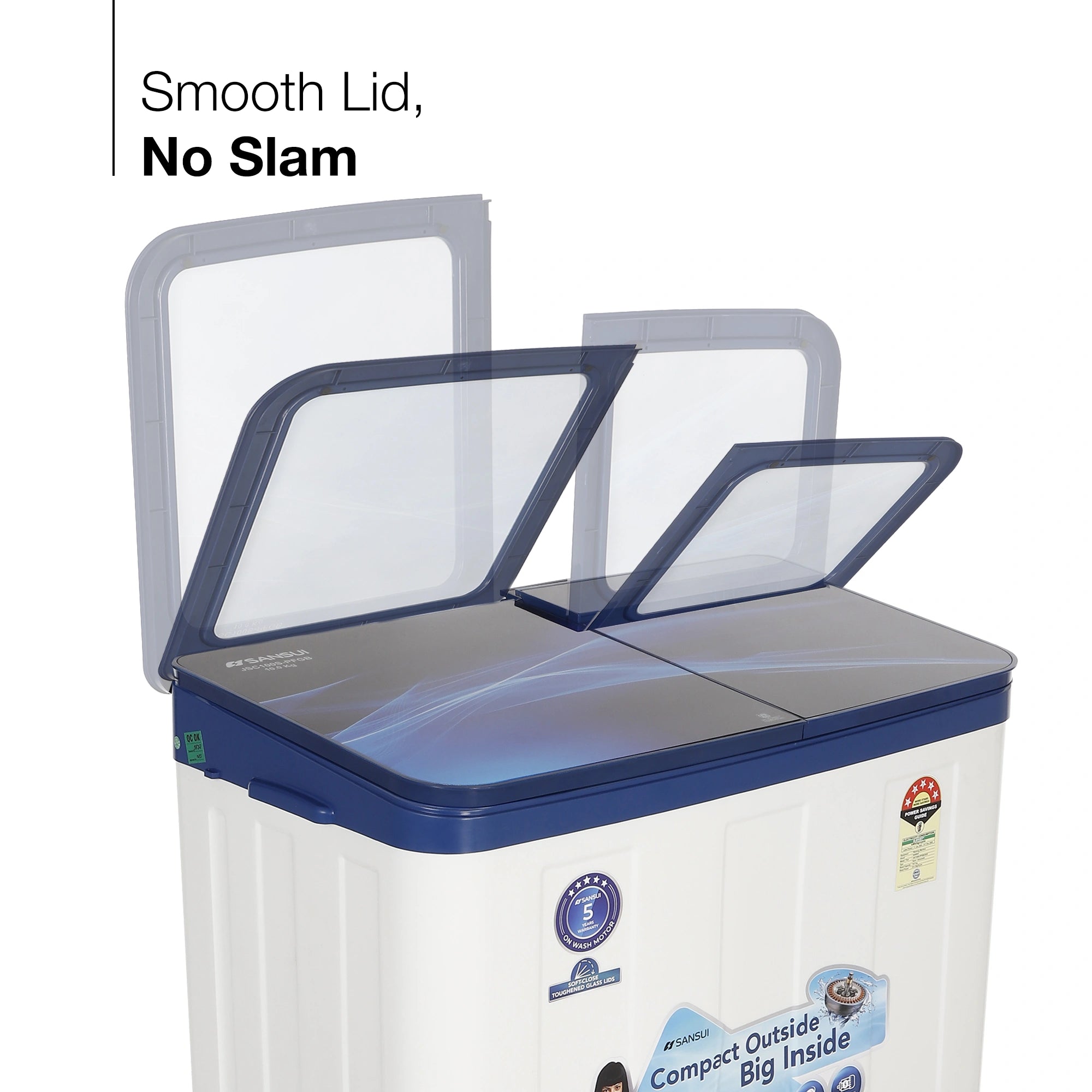 Sansui 10 kg 5 Star with Premium Full Glass Lid, Power Dry, Soft Close, Dynamic Pulsator Semi-Automatic Top Load Washing Machine (JSC100S-PFGB)