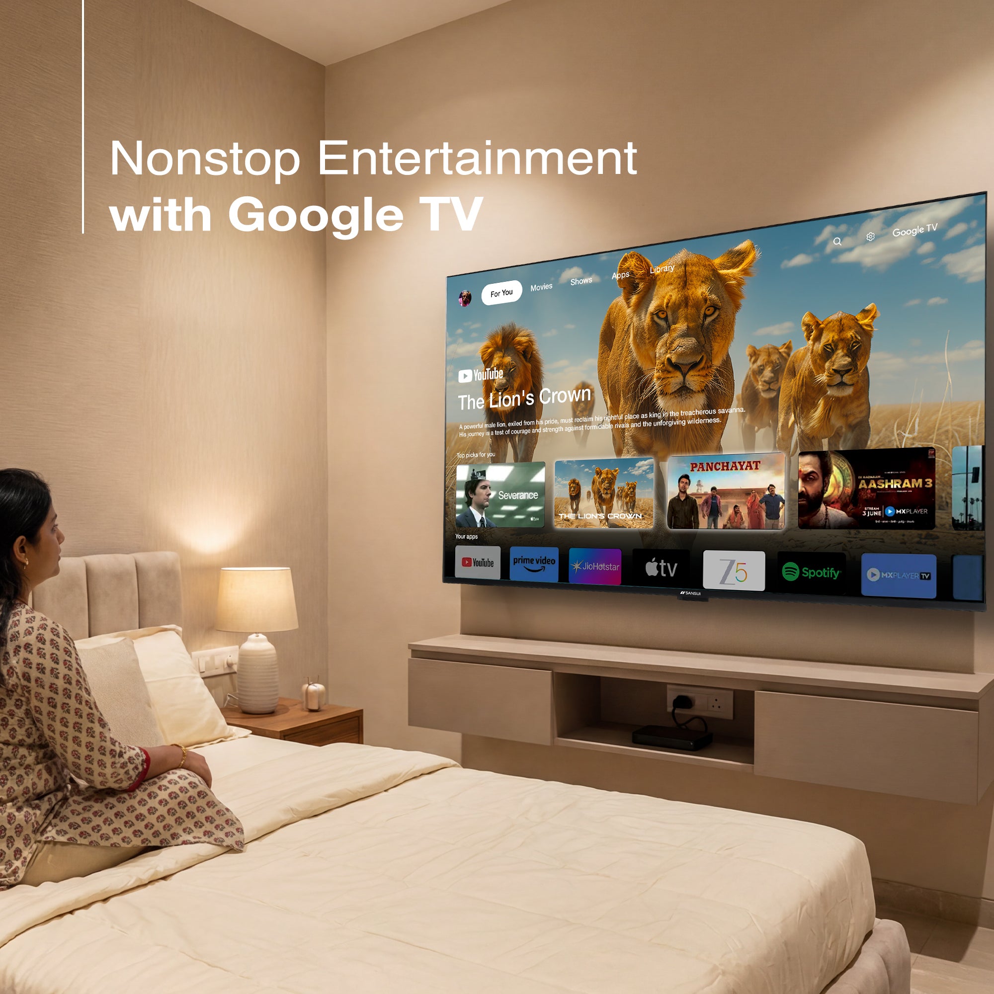 Sansui 127cm (50) UHD Google TV with HDR10, Dolby Audio, Surround Sound, Google Assistant & FloLED (JSW50UG23)