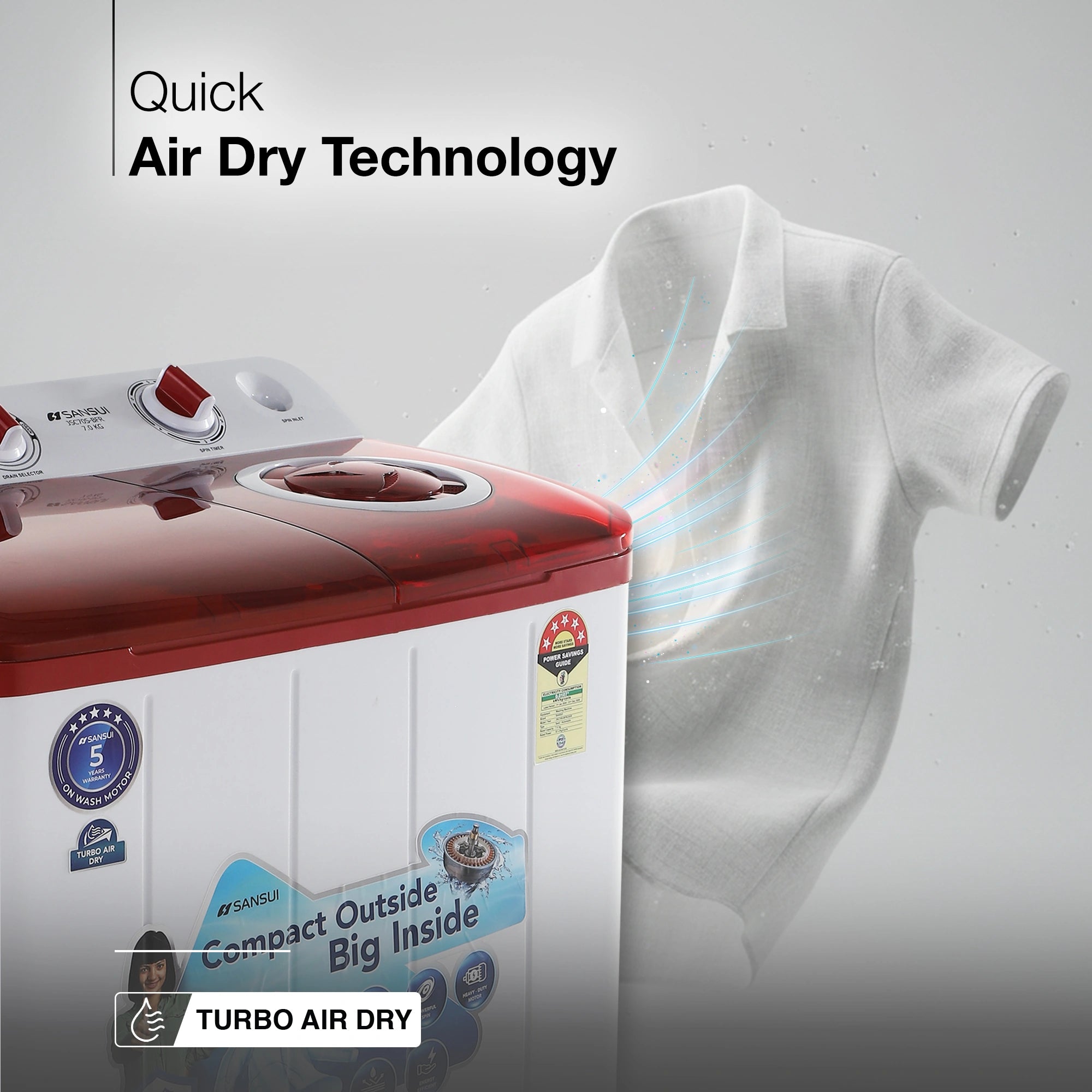 Sansui 7 kg 5 Star with Rust-Free Fiber Top, Air Dry and 6 Fins Agitator Semi Automatic Top Load Washing Machine Red (JSC70S-BFR)