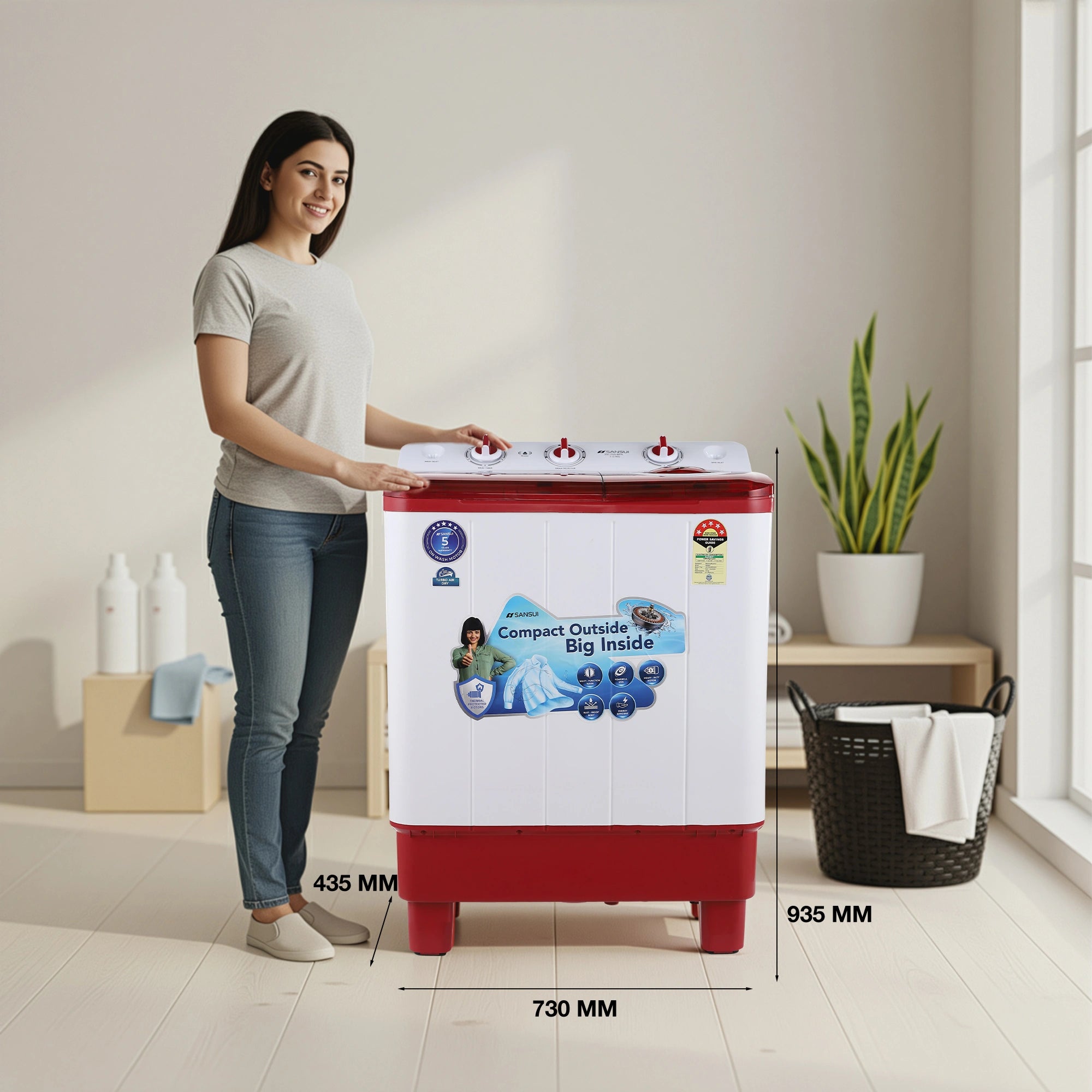 Sansui 7 kg 5 Star with Robust Pulsator, Air Dry and Collar Scrubber Semi Automatic Top Load Washing Machine Red (JSC70S-BFR)