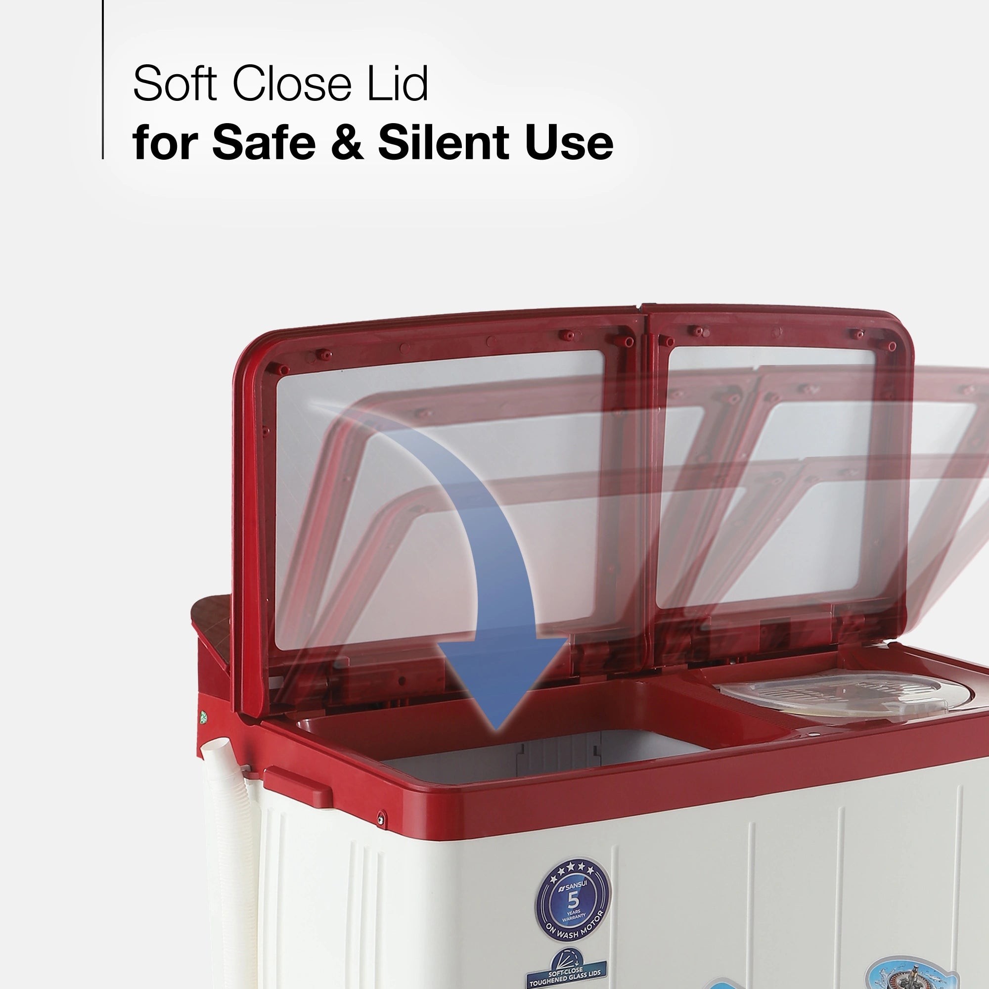 Sansui 9 kg 5 Star with Full Glass Top, Power Dry and Dynamic Pulsator Semi Automatic Top Load Washing Machine Red (JSC90S-BFGR)