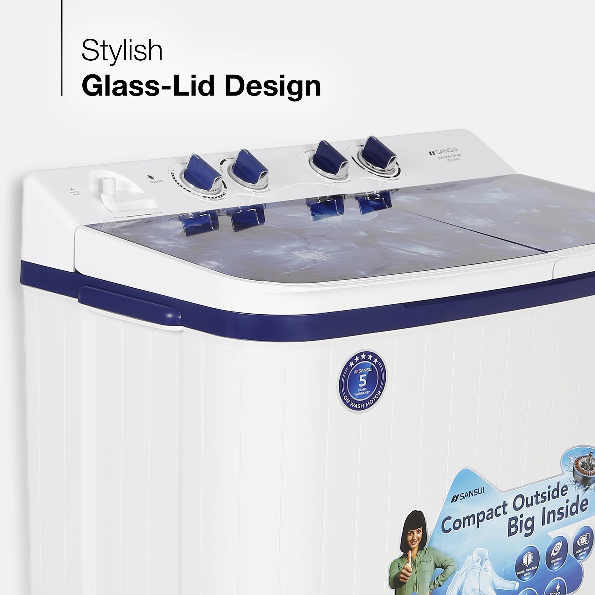 Sansui 10 kg 5 Star with Glass Top, Power Dry, Dual Waterfall, Soft Close and Dynamic Pulsator Semi-Automatic Top Load Washing Machine (JSP100S-CFGB)