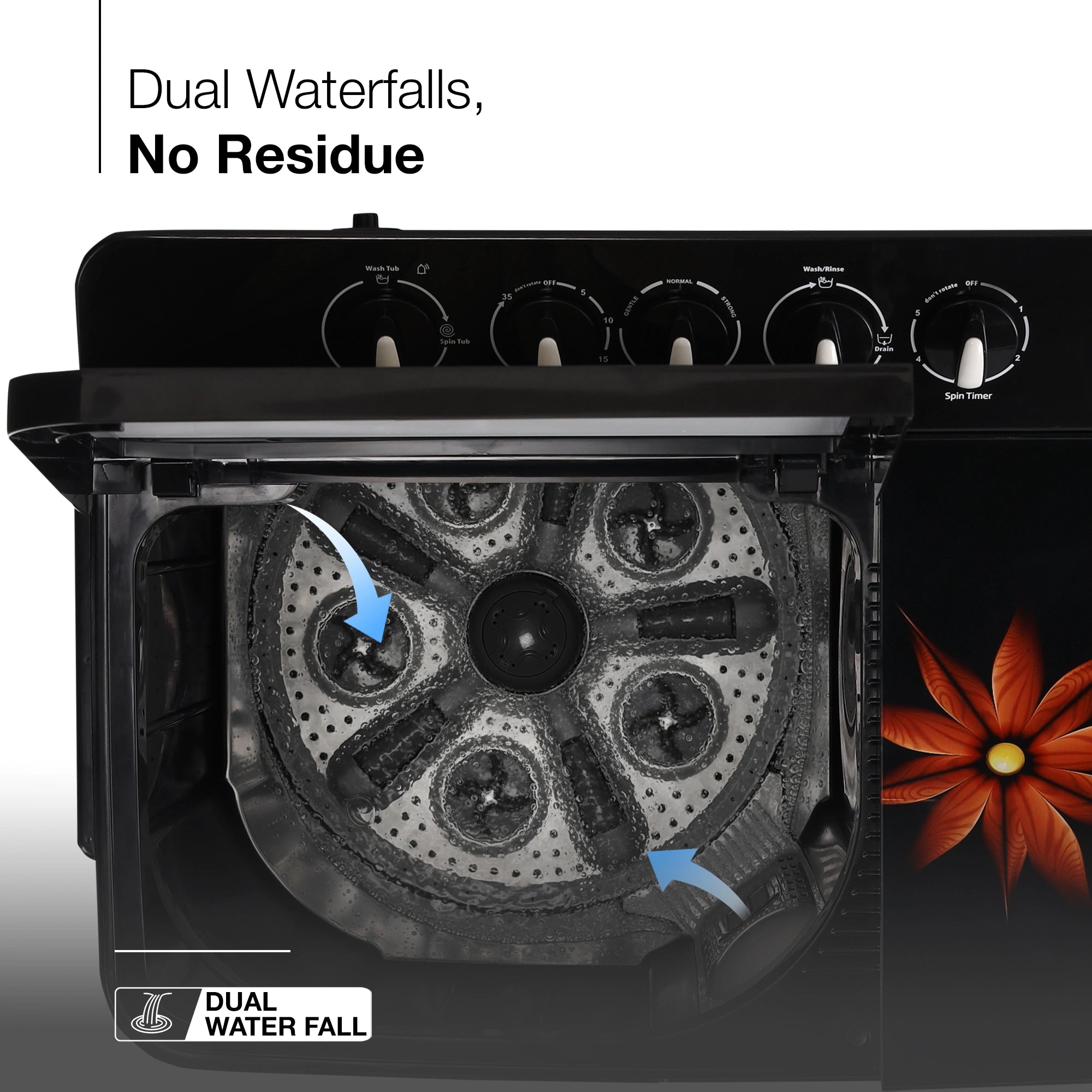 Sansui 14 kg 5 Star with Premium Glass Lid, Power Dry, Dual Waterfall and Dynamic Pulsator Semi Automatic Top Load Washing Machine (JSP140S-2024K)