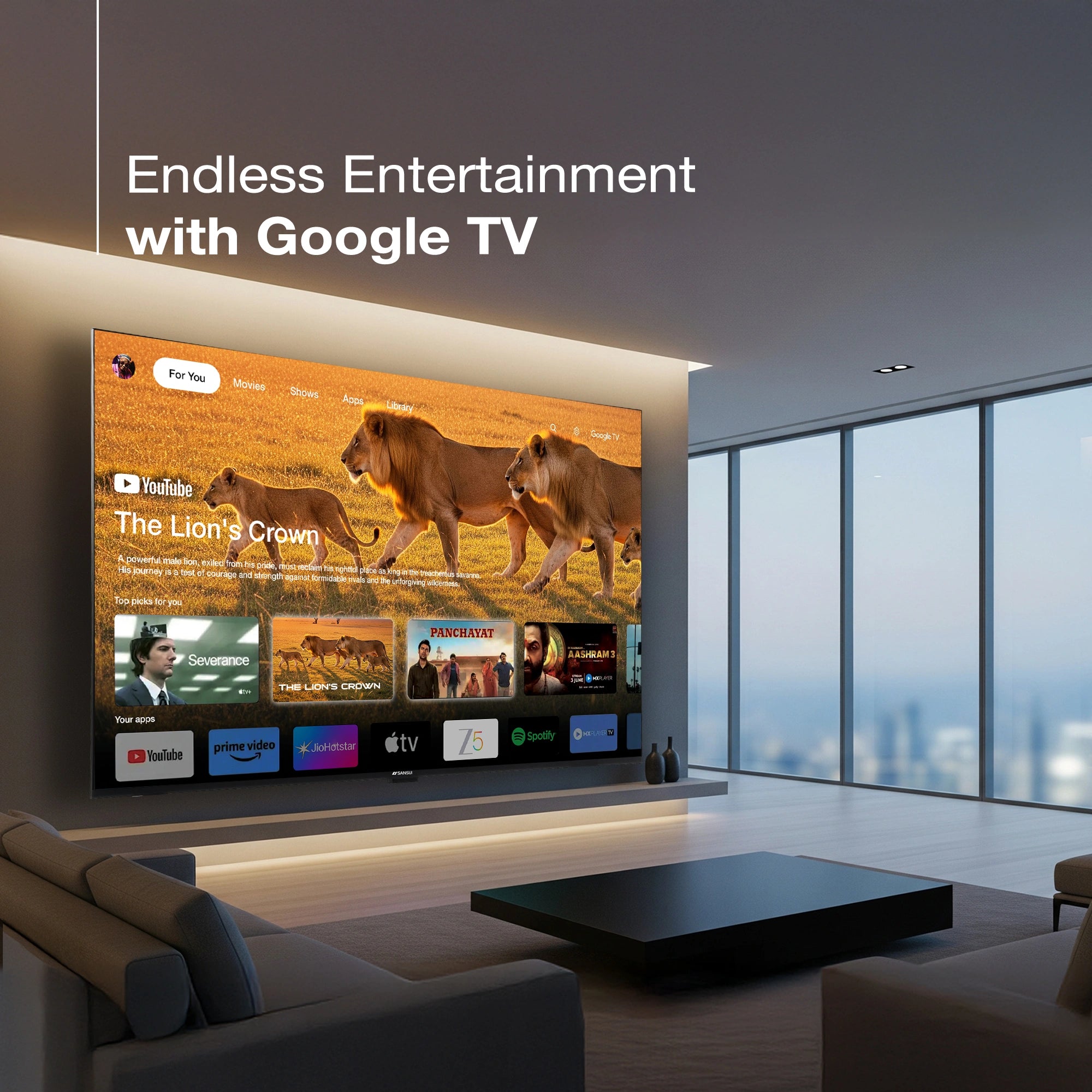Sansui 109 cm (43) Google TV QLED (4K), HDR10+, HSR 120 Hz with Dolby Vision, Dolby Atmos & 30W Box Speaker