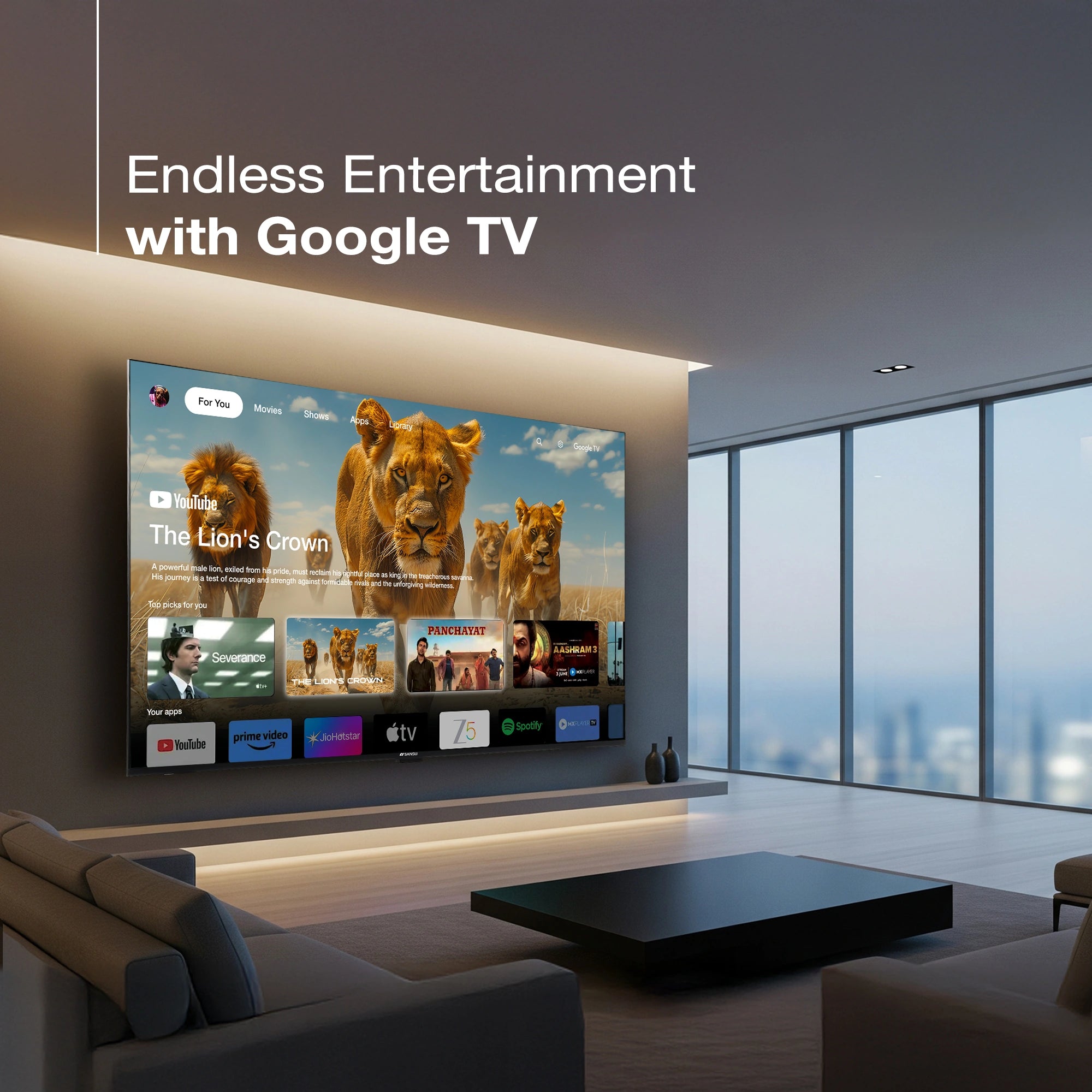 Sansui 165 cm (65) Google TV QLED (4K), HDR10+, HSR 120 Hz with Dolby Vision, Dolby Atmos & 30W Box Speaker