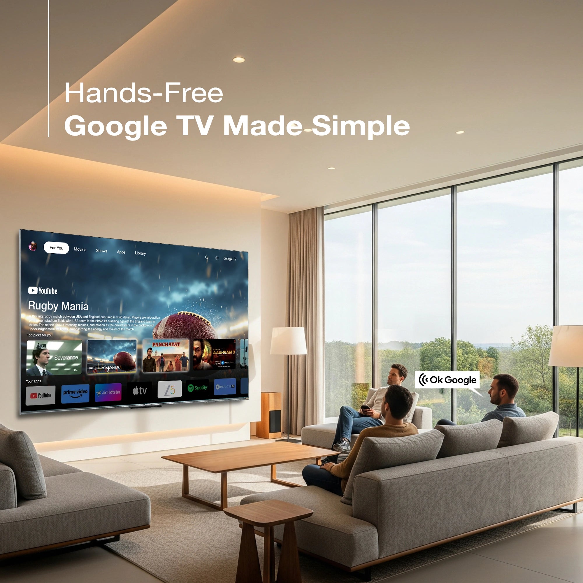 Sansui 165 cm (65) Google TV Mini LED (4K), HDR10+ with Dolby Vision, Dolby Atmos & 85W Speaker System with Subwoofer and Tweeters