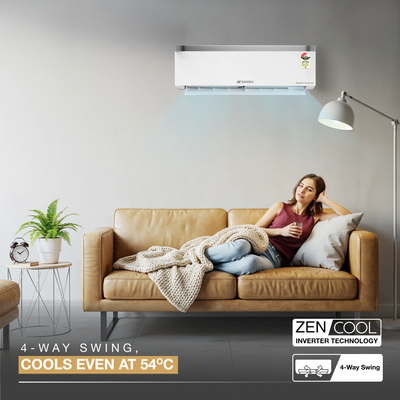 Sansui 2 Ton 3 Star Split Inverter AC with Zen Cool, 5-In-1 Convertible Mode, 4-Way Swing, 100% Copper Tubing & Blue Fin (JSP243SICG)