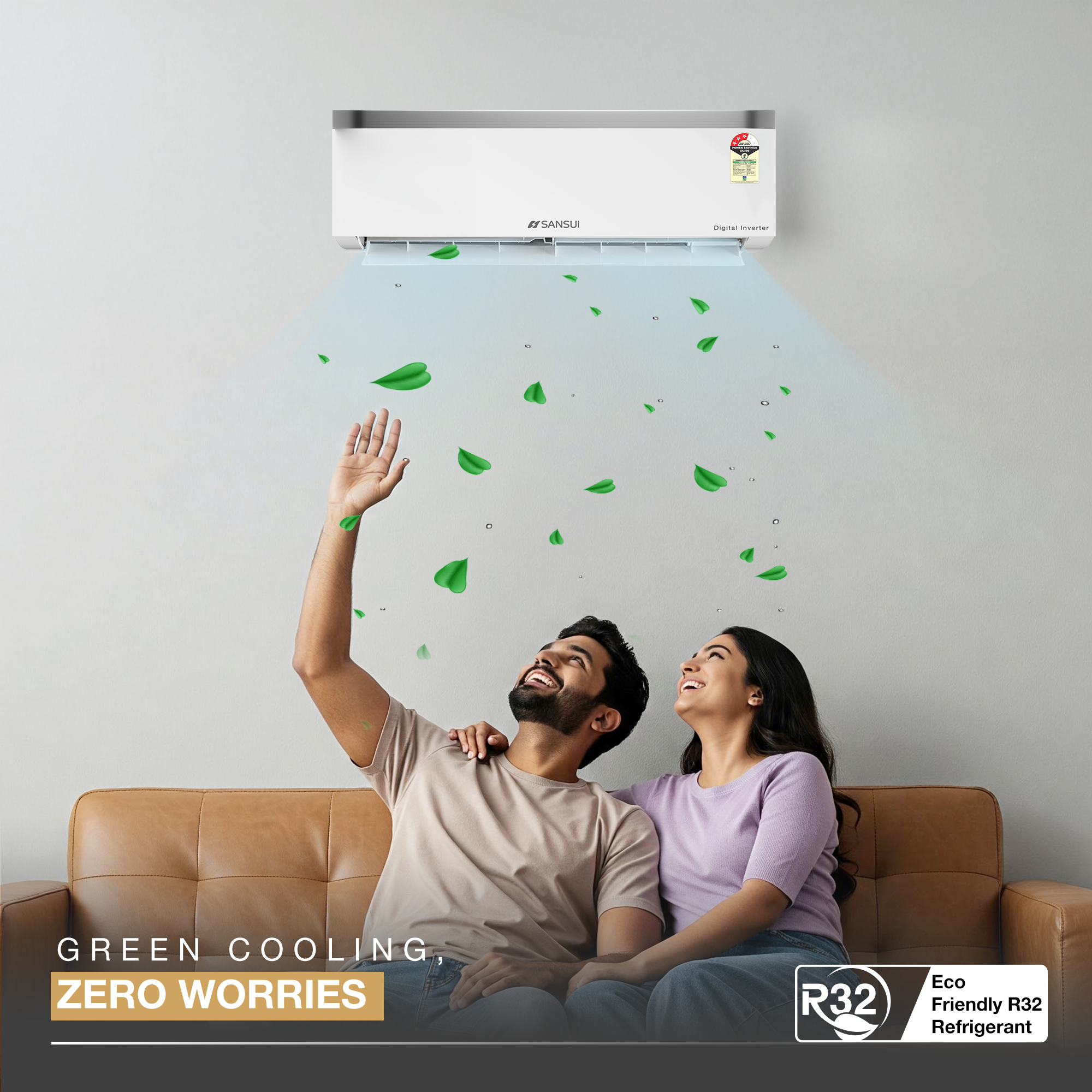 Sansui 1 Ton 3 Star Split Inverter AC with 100% Copper Tubing, Zen Cool Technology, 5-In-1 Convertible Mode, 4-Way Swing & Blue Fin (JSP123SICG)