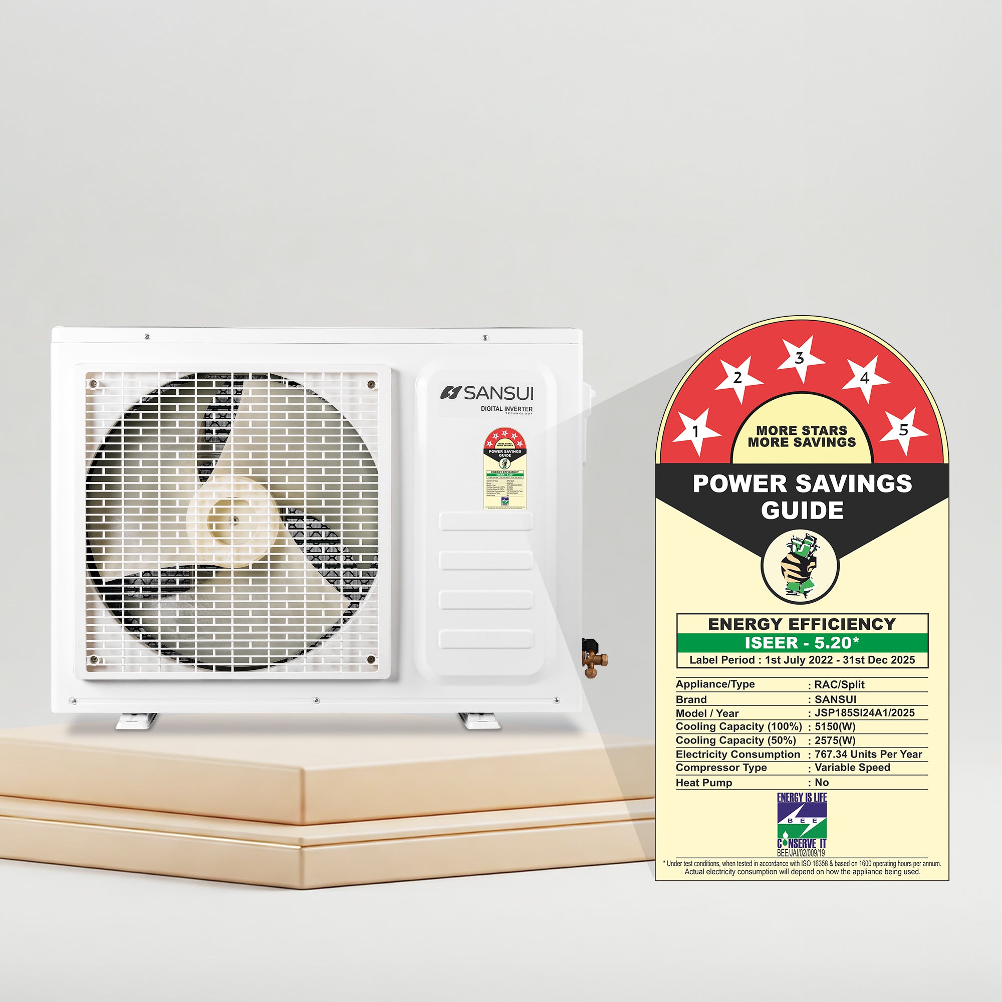 Sansui 1.5 Ton 5 Star Split Inverter AC with Zen Cool, 5-In-1 Convertible Mode, 4-Way Swing, 100% Copper Tubing & Blue Fin