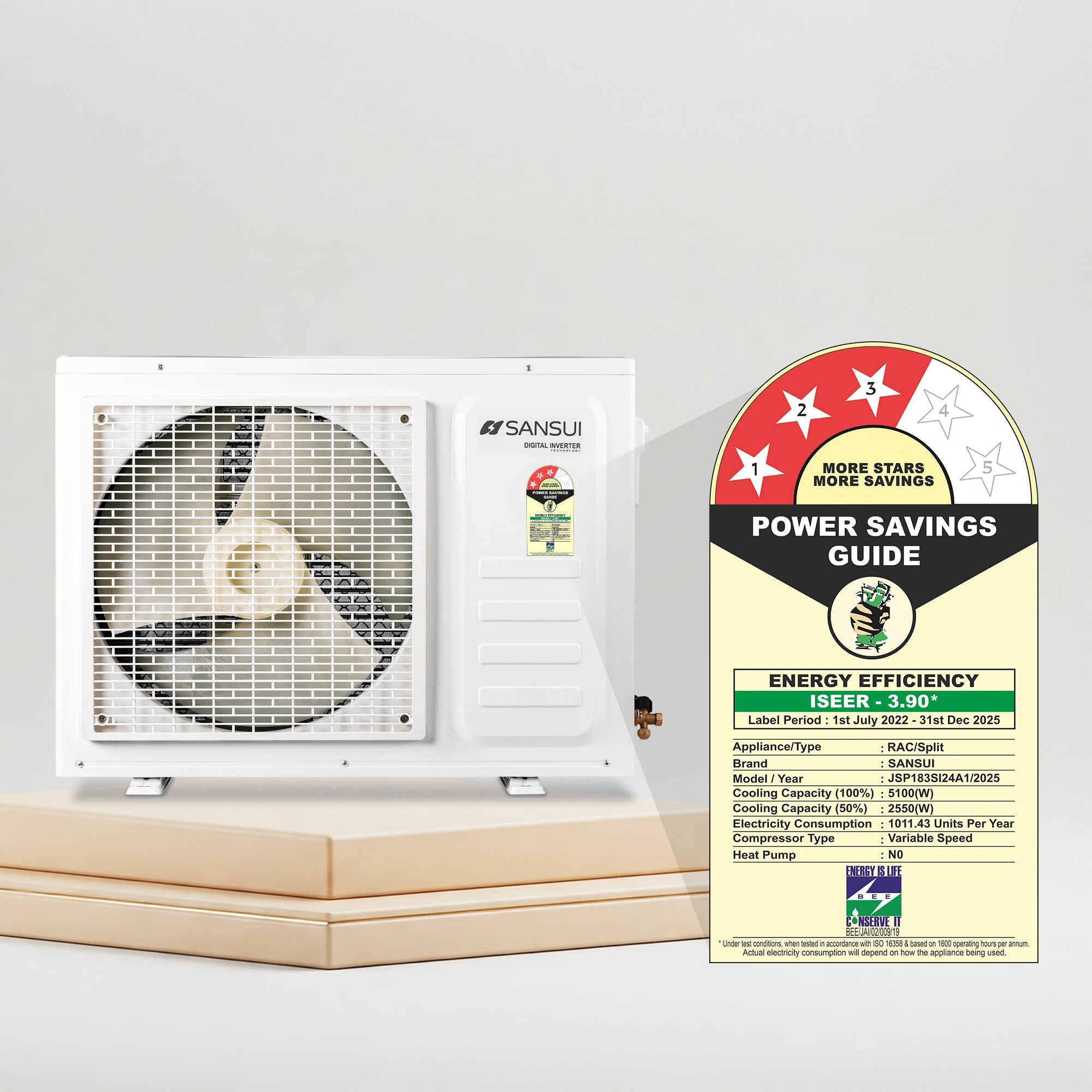 Sansui 1.5 Ton 3 Star Split Inverter AC with 100% Copper Tubing, Zen Cool Technology, 5-In-1 Convertible Mode, 4-Way Swing & Blue Fin