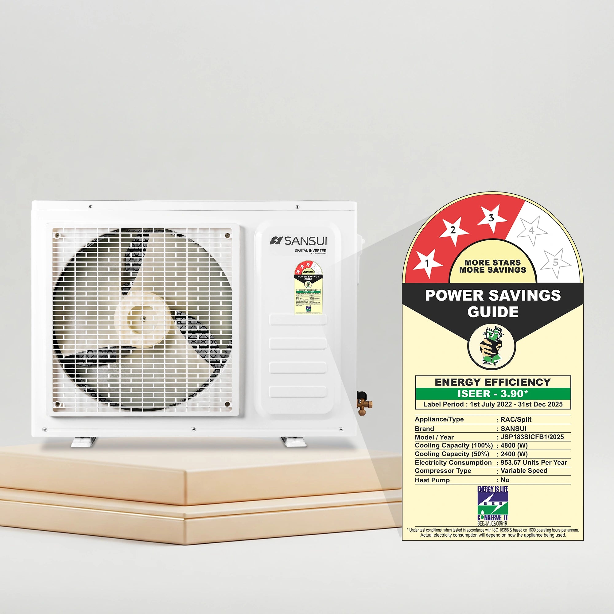 Sansui 1.4 Ton 3 Star Split Inverter AC with 100% Copper Tubing, Zen Cool Technology, 5-In-1 Convertible Mode, 4-Way Swing & Blue Fin