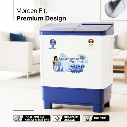 Sansui 10 kg 5 Star with Premium Full Glass Lid, Power Dry, Soft Close, Dynamic Pulsator Semi-Automatic Top Load Washing Machine (JSC100S-PFGB)