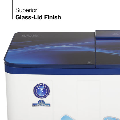 Sansui 10 kg 5 Star with Premium Full Glass Lid, Power Dry, Soft Close, Dynamic Pulsator Semi-Automatic Top Load Washing Machine (JSC100S-PFGB)