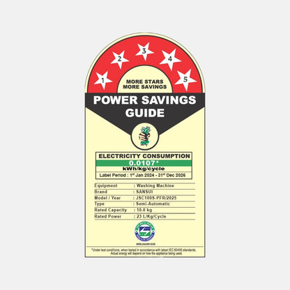 Sansui 10 kg 5 Star with Durable Fiber Top, Air Dry, Waterfall and Dynamic Pulsator Semi-Automatic Top Load Washing Machine (JSC100S-PFR)