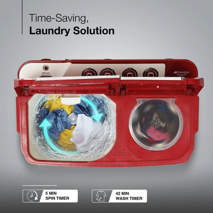 Sansui 10 kg 5 Star with Durable Fiber Top, Air Dry, Waterfall and Dynamic Pulsator Semi-Automatic Top Load Washing Machine (JSC100S-PFR)