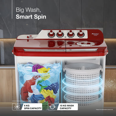 Sansui 10 kg 5 Star with Durable Fiber Top, Air Dry, Waterfall and Dynamic Pulsator Semi-Automatic Top Load Washing Machine (JSC100S-PFR)