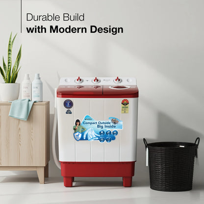 Sansui 7 kg 5 Star with Rust-Free Fiber Top, Air Dry and 6 Fins Agitator Semi Automatic Top Load Washing Machine Red  (JSC70S-BFR)
