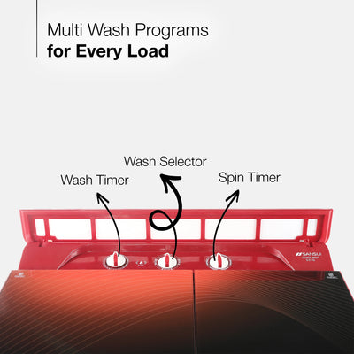 Sansui 9 kg 5 Star with Full Glass Top, Power Dry and Dynamic Pulsator Semi Automatic Top Load Washing Machine Red  (JSC90S-BFGR)