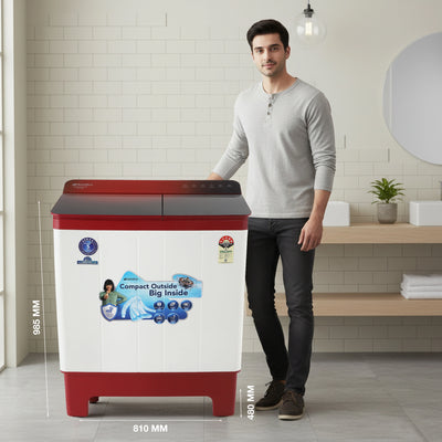 Sansui 9 kg 5 Star with Full Glass Top, Power Dry and Dynamic Pulsator Semi Automatic Top Load Washing Machine Red  (JSC90S-BFGR)