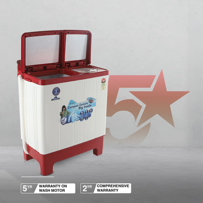 Sansui 9 kg 5 Star with Full Glass Top, Power Dry and Dynamic Pulsator Semi Automatic Top Load Washing Machine Red  (JSC90S-BFGR)