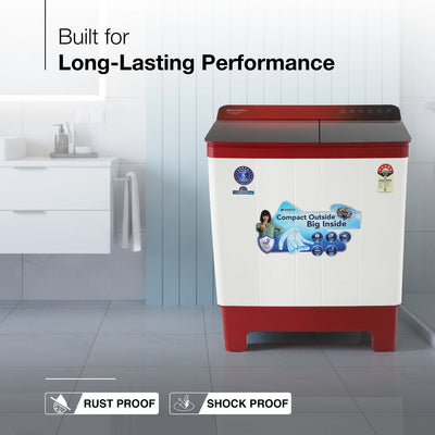 Sansui 9 kg 5 Star with Full Glass Top, Power Dry and Dynamic Pulsator Semi Automatic Top Load Washing Machine Red  (JSC90S-BFGR)