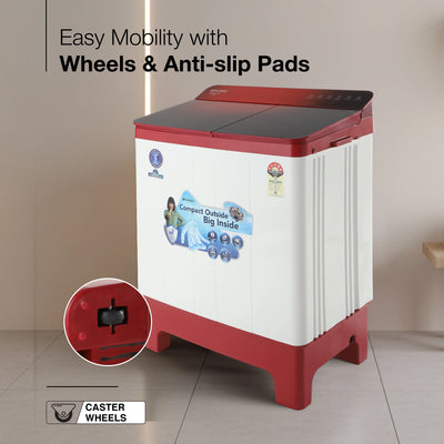 Sansui 9 kg 5 Star with Full Glass Top, Power Dry and Dynamic Pulsator Semi Automatic Top Load Washing Machine Red  (JSC90S-BFGR)