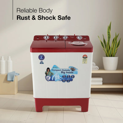Sansui 9 kg 5 Star with Rust-Free Fiber top, Air Dry and Dynamic Pulsator Semi Automatic Top Load Washing Machine Red  (JSC90S-BFR)