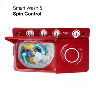 Sansui 9 kg 5 Star with Rust-Free Fiber top, Air Dry and Dynamic Pulsator Semi Automatic Top Load Washing Machine Red  (JSC90S-BFR)