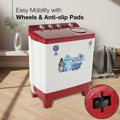 Sansui 9 kg 5 Star with Rust-Free Fiber top, Air Dry and Dynamic Pulsator Semi Automatic Top Load Washing Machine Red  (JSC90S-BFR)