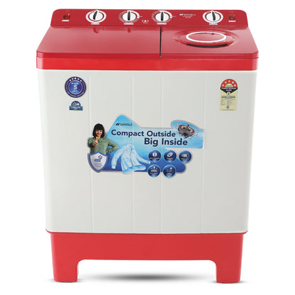 Sansui 9 kg 5 Star with Rust-Free Fiber top, Air Dry and Dynamic Pulsator Semi Automatic Top Load Washing Machine Red  (JSC90S-BFR)