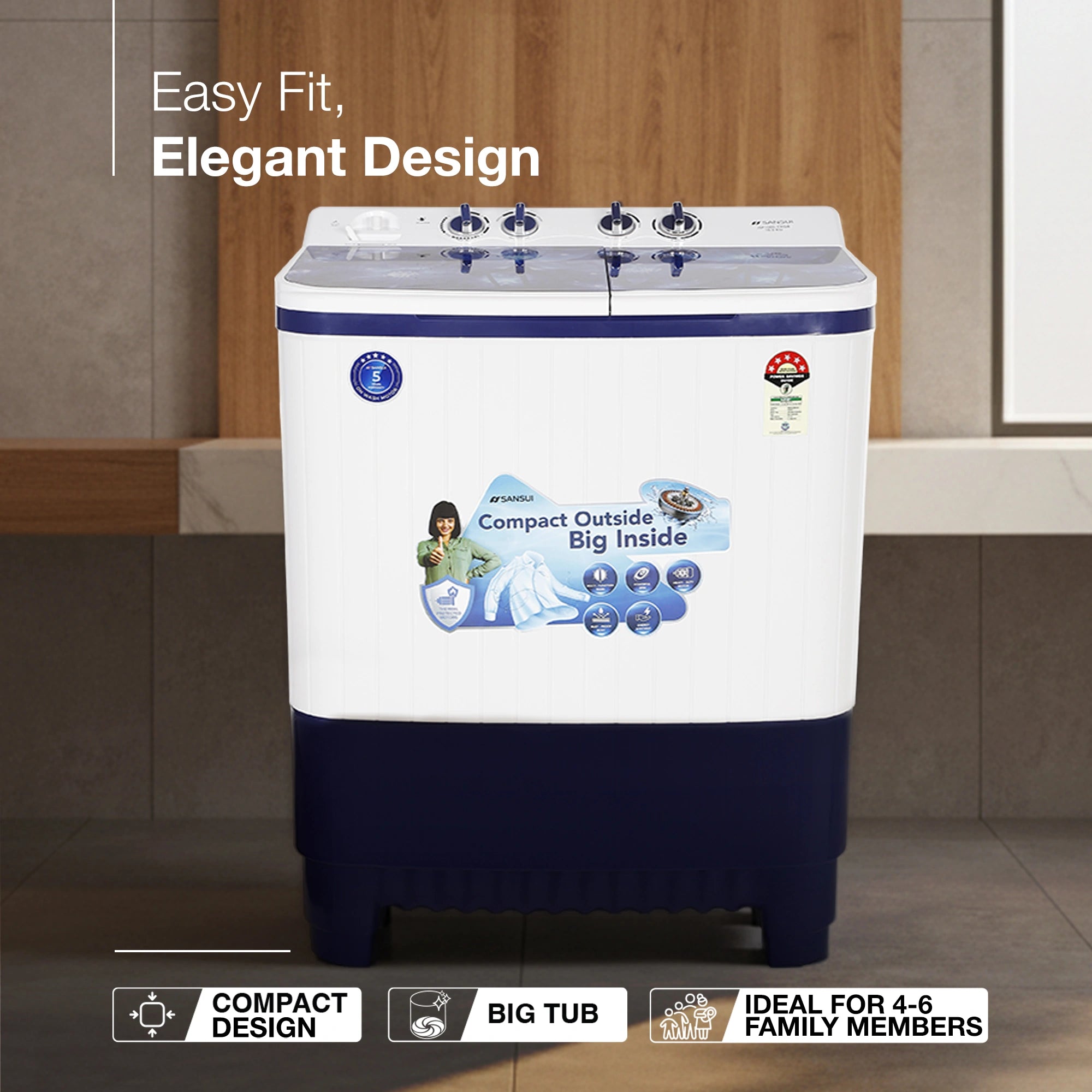 Sansui 10 kg 5 Star with Glass Top, Power Dry, Dual Waterfall, Soft Close and Dynamic Pulsator Semi-Automatic Top Load Washing Machine (JSP100S-CFGB)