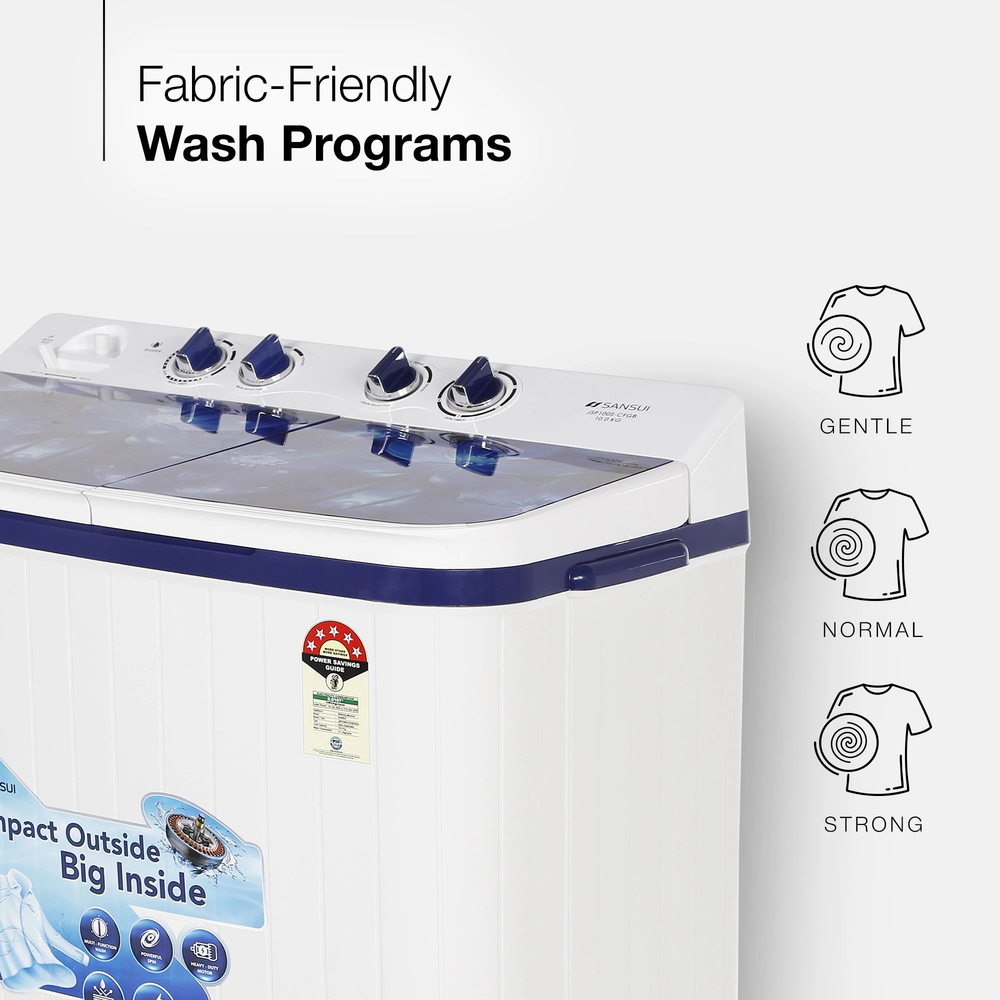 Sansui 10 kg 5 Star with Glass Top, Power Dry, Dual Waterfall, Soft Close and Dynamic Pulsator Semi-Automatic Top Load Washing Machine (JSP100S-CFGB)