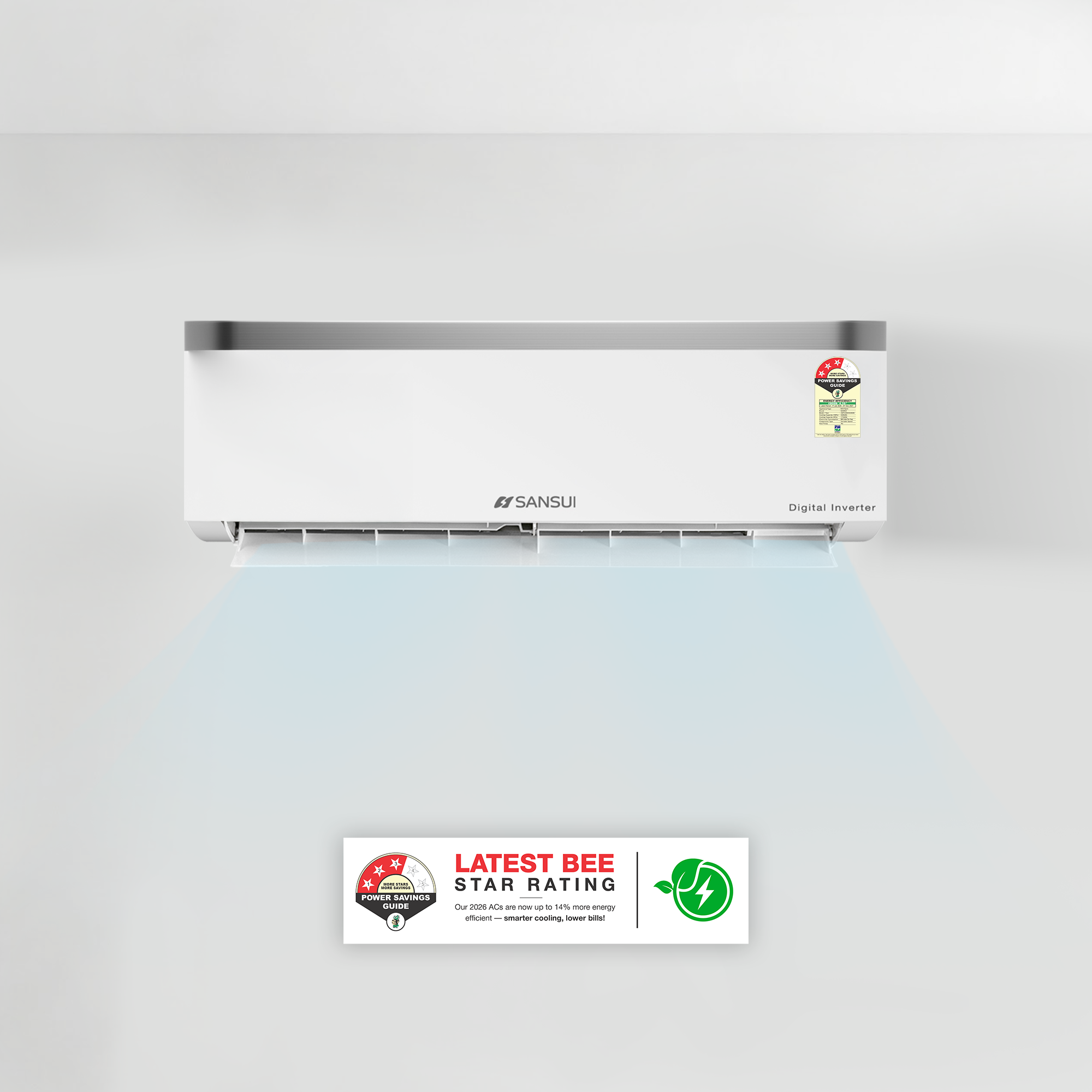 Sansui 1 Ton 3 Star Split Inverter AC with 100% Copper Tubing, Zen Cool Technology, 5-In-1 Convertible Mode, 4-Way Swing & Blue Fin (JSP123SICG)
