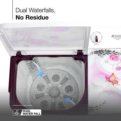 Sansui 14 kg 5 Star with Premium Glass Lid, Power Dry, Dual Waterfall and Dynamic Pulsator Semi Automatic Top Load Washing Machine (JSP140S-2024BR)