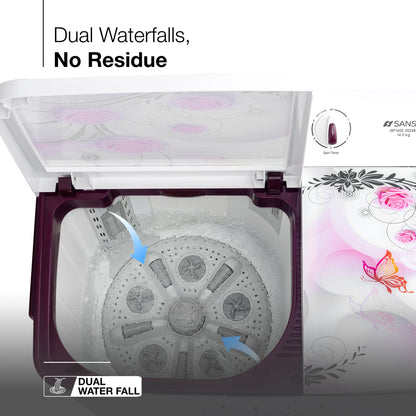 Sansui 14 kg 5 Star with Premium Glass Lid, Power Dry, Dual Waterfall and Dynamic Pulsator Semi Automatic Top Load Washing Machine (JSP140S-2024BR)