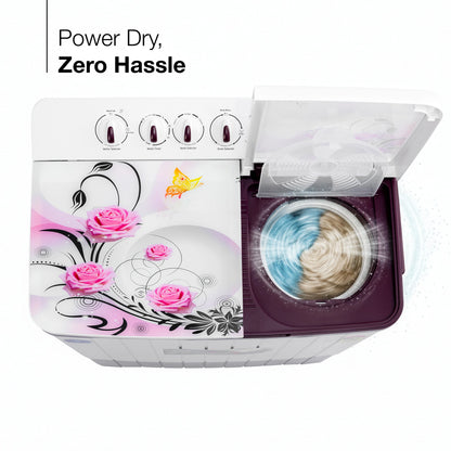 Sansui 14 kg 5 Star with Premium Glass Lid, Power Dry, Dual Waterfall and Dynamic Pulsator Semi Automatic Top Load Washing Machine (JSP140S-2024BR)