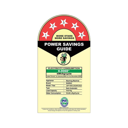 Sansui 14 kg 5 Star with Premium Glass Lid, Power Dry, Dual Waterfall and Dynamic Pulsator Semi Automatic Top Load Washing Machine (JSP140S-2024K)