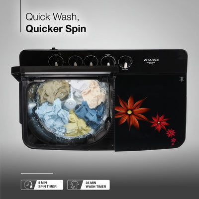 Sansui 14 kg 5 Star with Premium Glass Lid, Power Dry, Dual Waterfall and Dynamic Pulsator Semi Automatic Top Load Washing Machine (JSP140S-2024K)