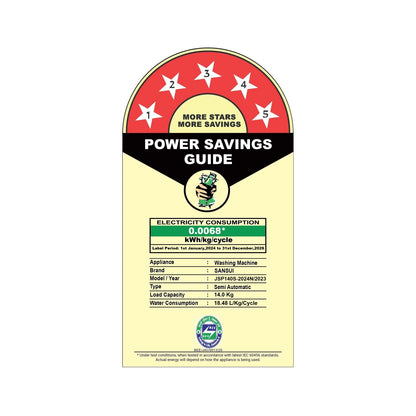 Sansui 14 kg 5 Star with Premium Glass Lid, Power Dry, Dual Waterfall and Dynamic Pulsator Semi Automatic Top Load Washing Machine (JSP140S-2024N)