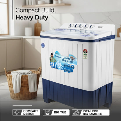 Sansui 14 kg 5 Star with Premium Glass Lid, Power Dry, Dual Waterfall and Dynamic Pulsator Semi Automatic Top Load Washing Machine (JSP140S-2024N)