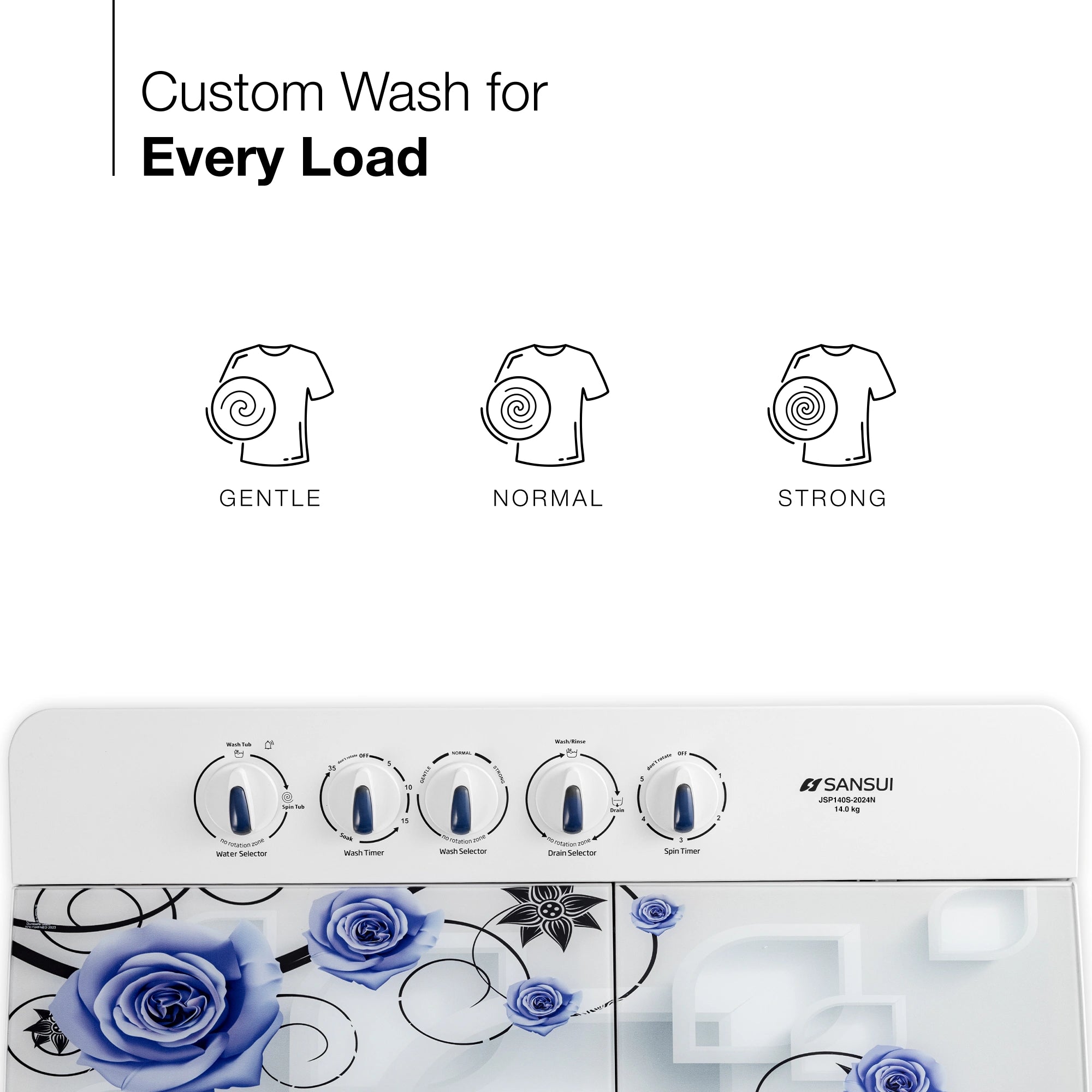 Sansui 14 kg 5 Star with Premium Glass Lid, Power Dry, Dual Waterfall and Dynamic Pulsator Semi Automatic Top Load Washing Machine (JSP140S-2024N)