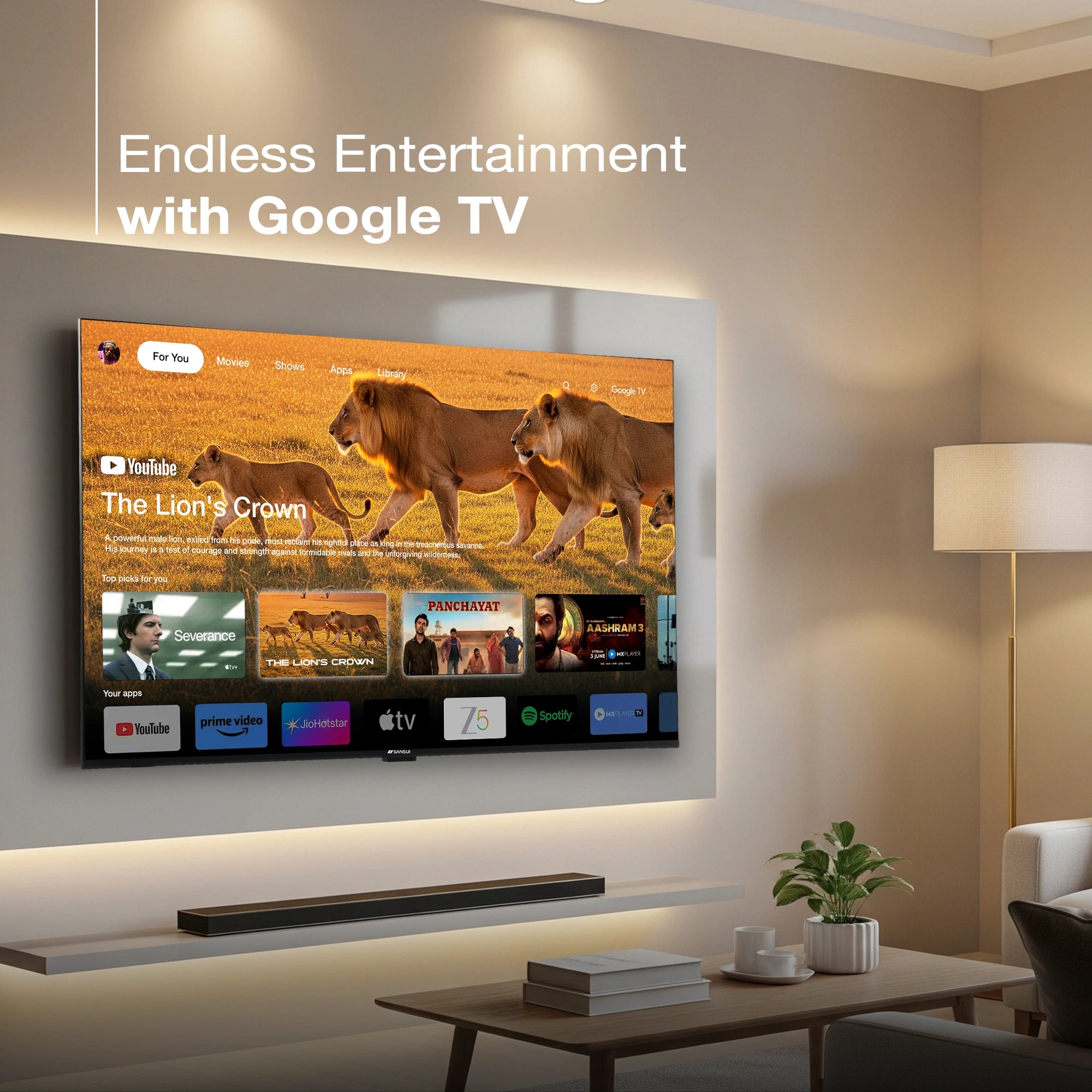 Sansui 127 cm (50) Google TV QLED (4K), HDR10+, HSR 120 Hz with Dolby Vision, Dolby Atmos & 30W Box Speaker